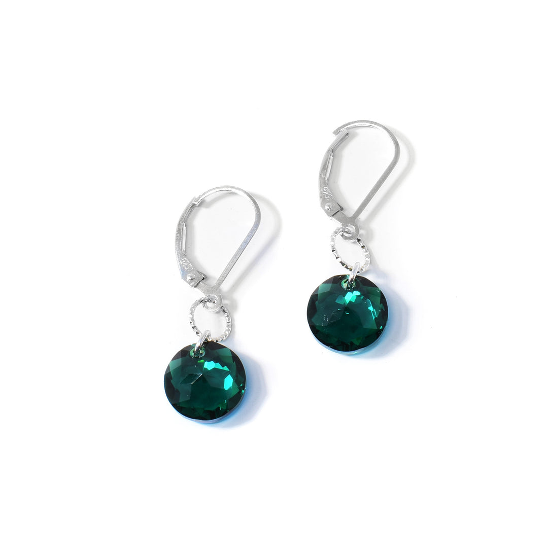 Round Dark Green Swarovski Crystal Earrings