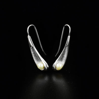 Silver Freshwater Pearl Pod Earrings