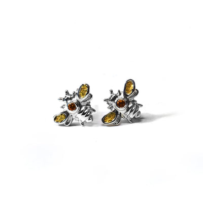 Silver and Gold Bee Stud Earrings with Citrines