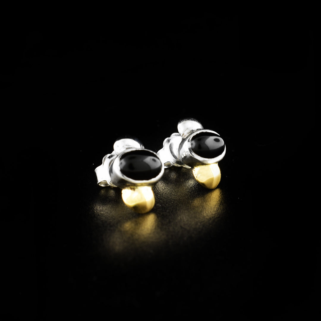 Silver Gold and Black Onyx Stud Earrings