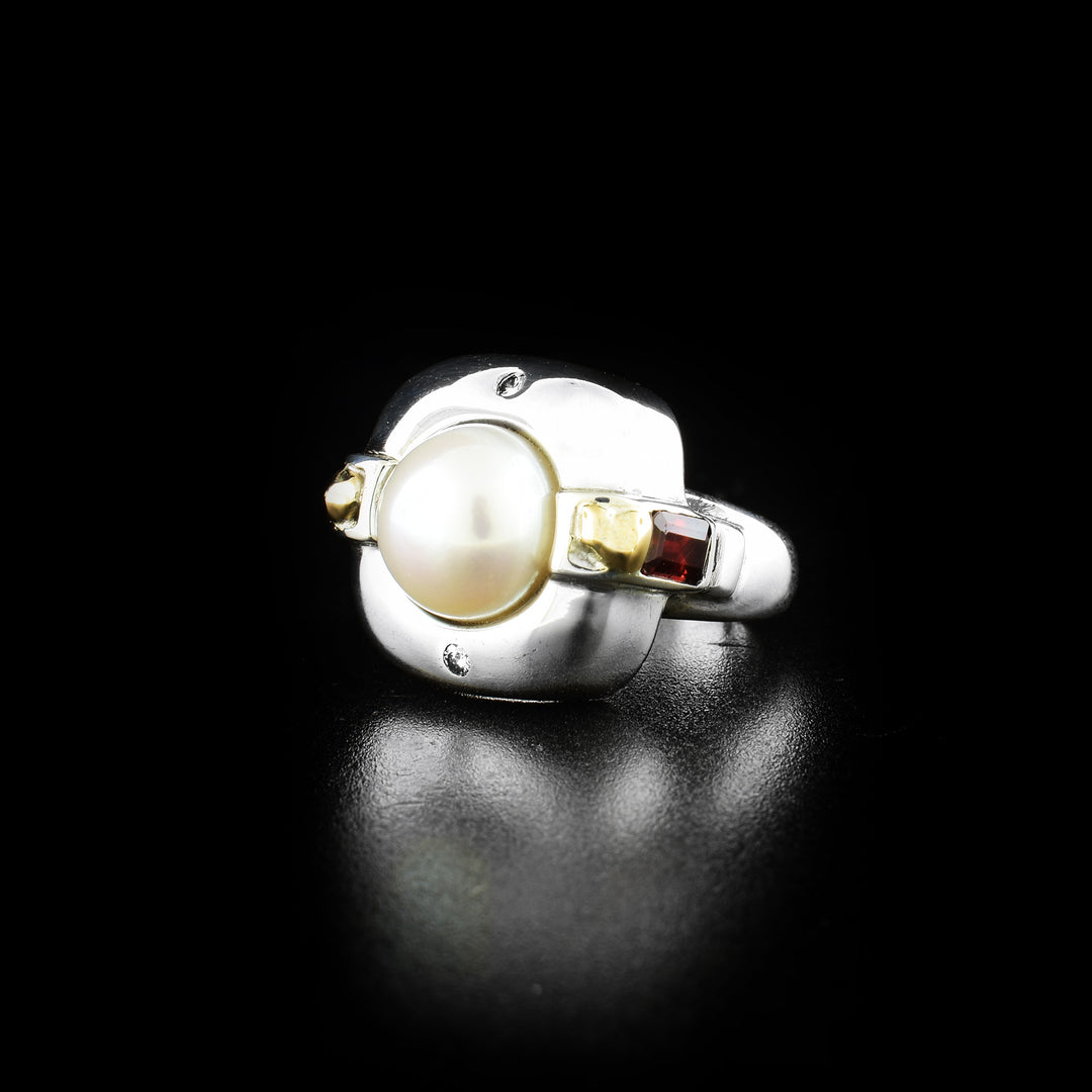 Silver and Gold Mabe Pearl Ring