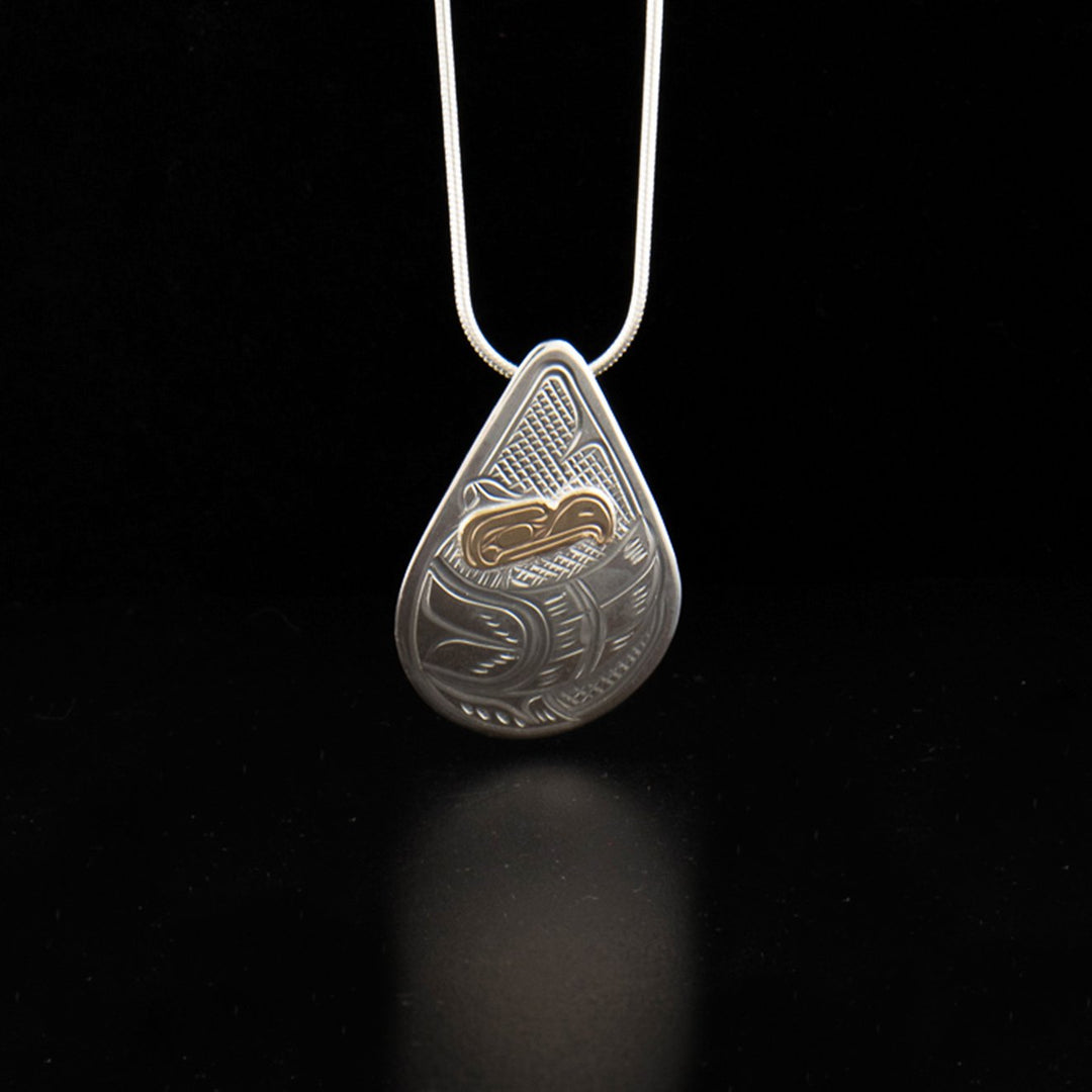 Sterling silver and 14K gold teardrop eagle pendant