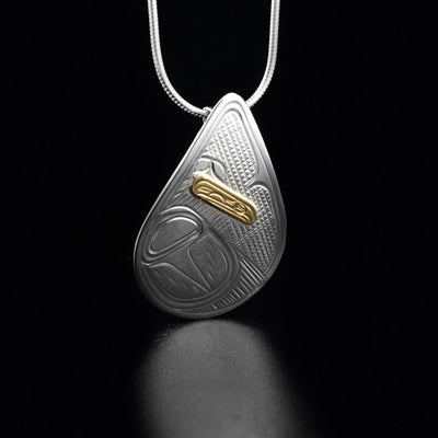 Silver and Gold Teardrop Raven Pendant