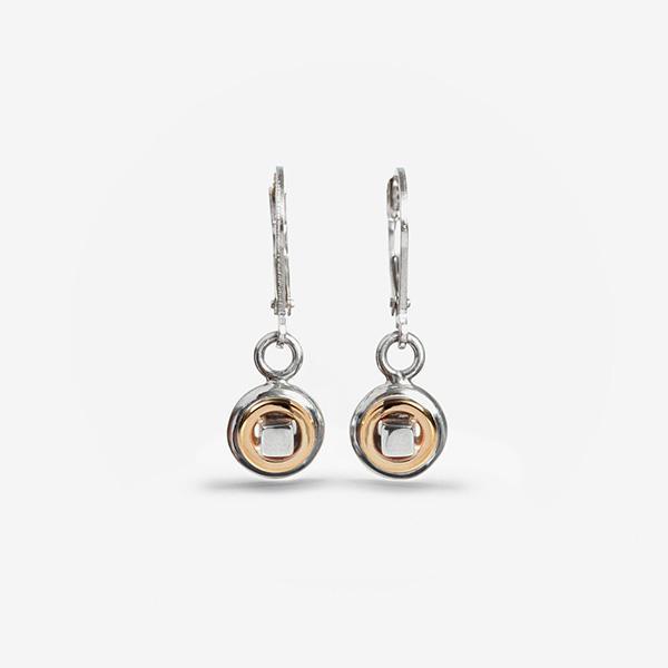 Silver and Gold That's Me Drop Earrings handcrafted by artist Lynda Constantine. Made of sterling silver and 14K gold. Each earring measures 1" x 0.30" including hook.