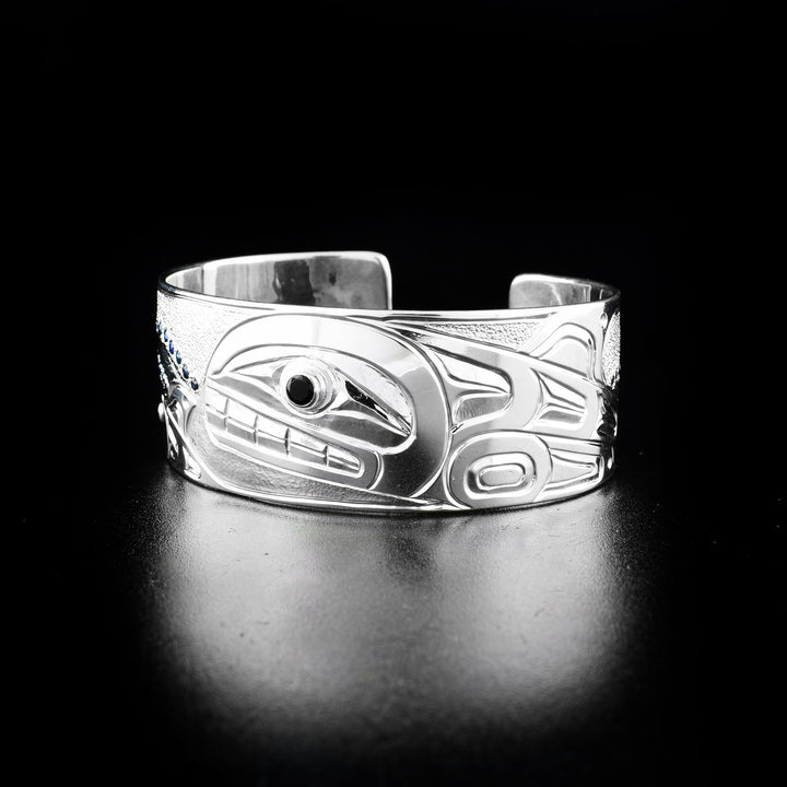 Silver Sapphire and Onyx Orca Bracelet