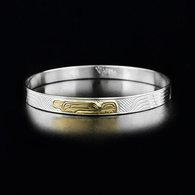 Sterling Silver and 14K Gold 1/4" Wolf Bangle
