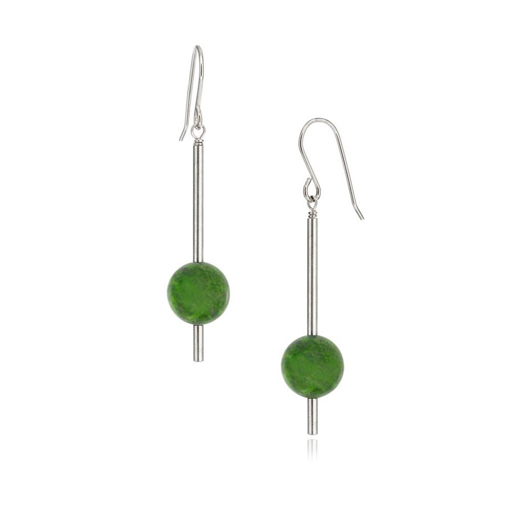 Sterling Silver BC Jade Pendulum Drop Earrings by artist Pamela Lauz.