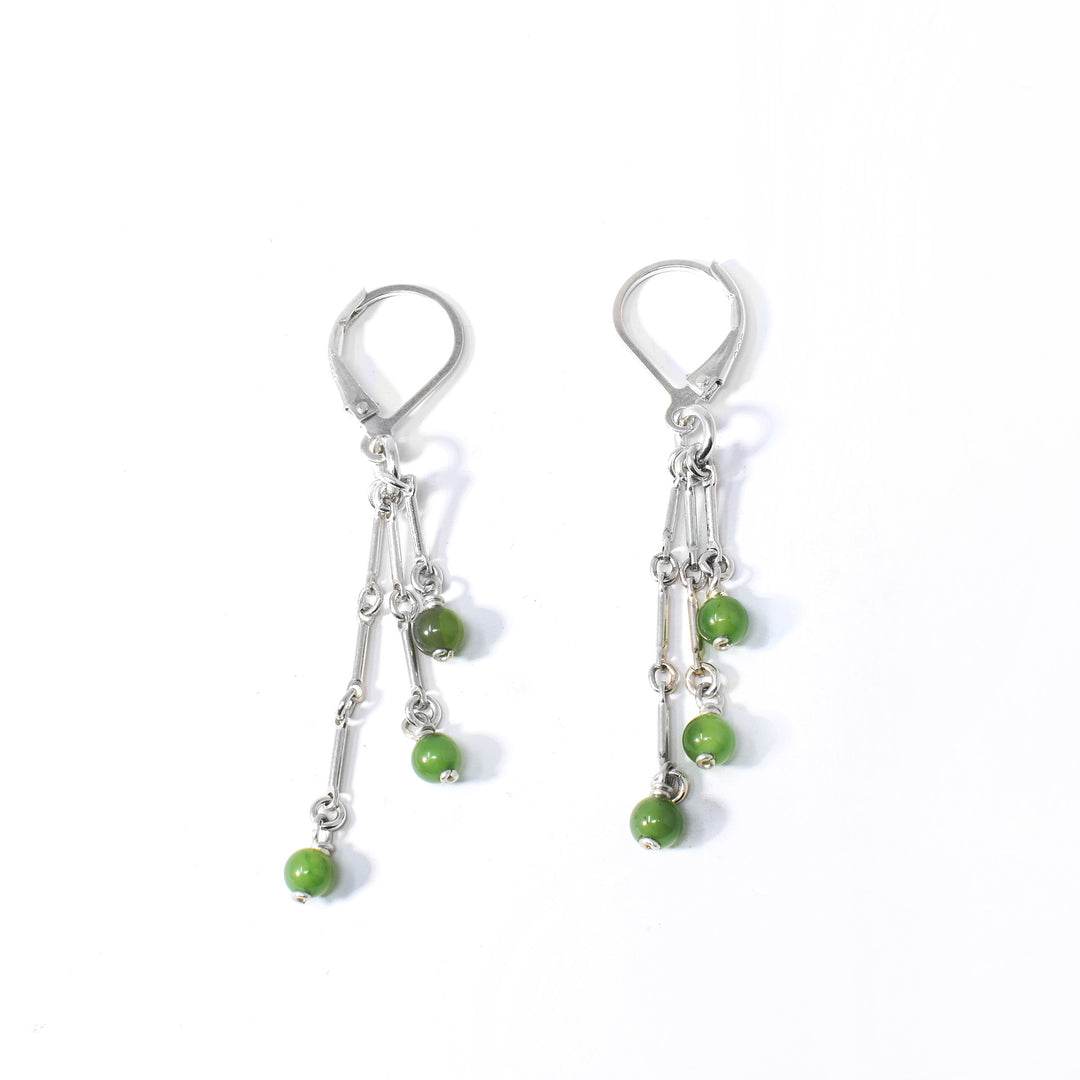 Sterling Silver BC Jade Three Drops Earrings