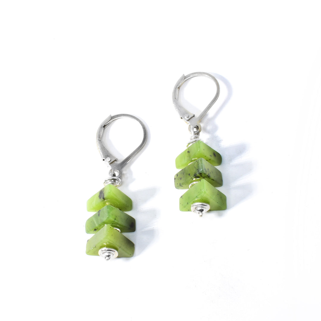 Sterling Silver BC Jade Triangle Stack Earrings