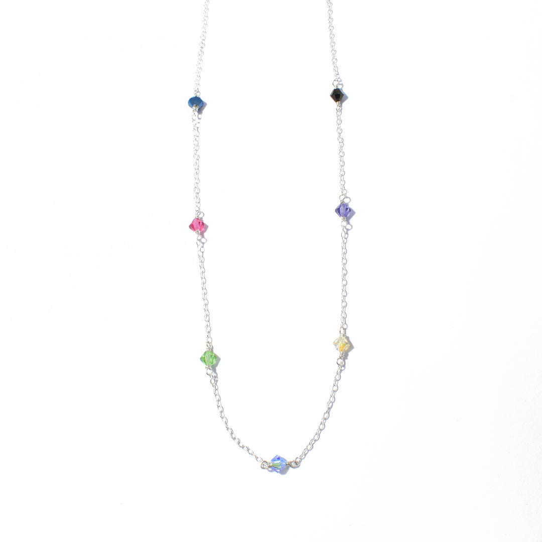 Sterling Silver Bicone Crystal Station Necklace