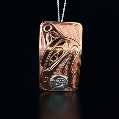 Sterling Silver and Copper Raven and Moon Rectangle Pendant