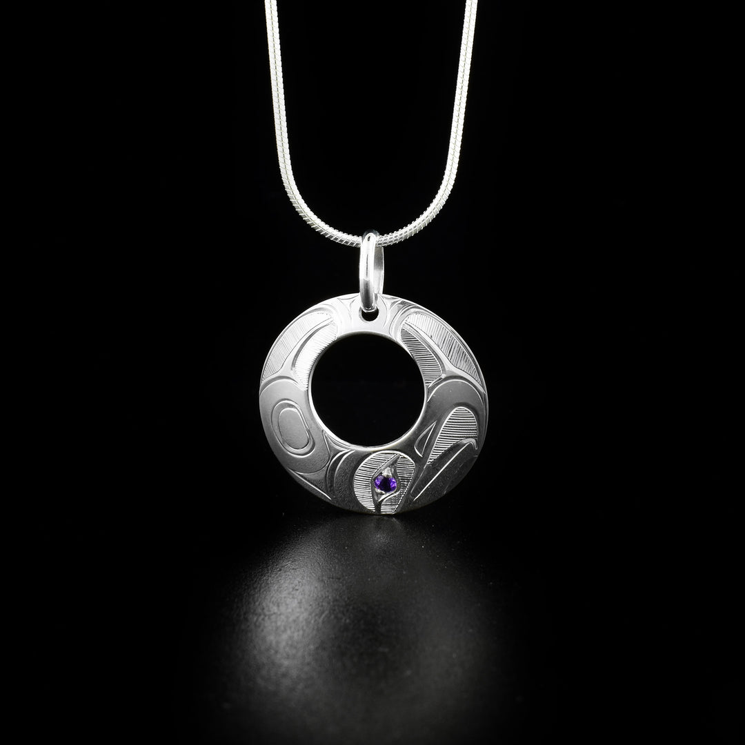 Sterling Silver Cut-Out Eagle Pendant with Amethyst