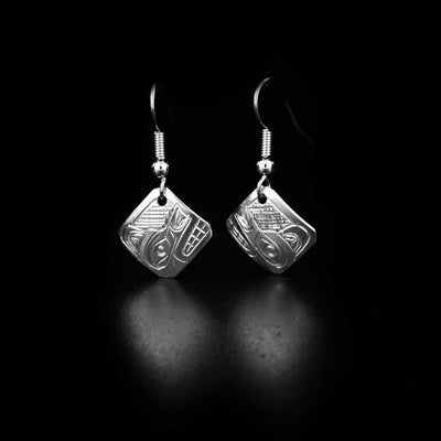 Sterling Silver Diamond-Shaped Wolf Mini Dangle Earrings