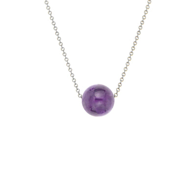 Sterling Silver Element Amethyst Slide Necklace by artist Pamela Lauz. She has used a round amethyst bead and a sterling silver chain to create this delicate minimalist piece. The bead is 0.39" in diameter and the adjustable chain can be 16" or 18" long.