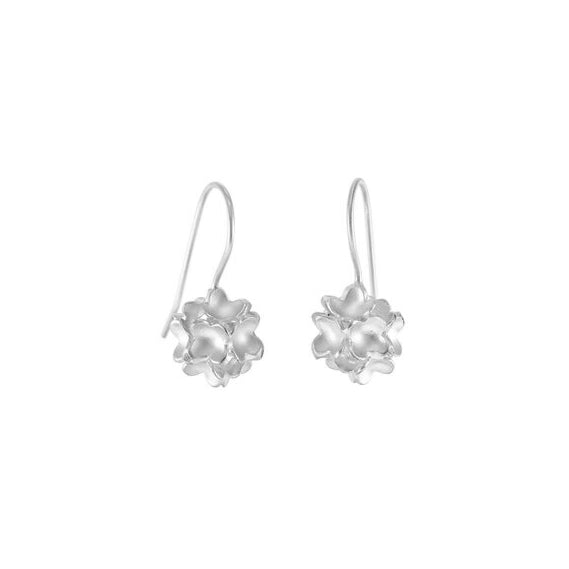 Sweet Sterling Silver Floral Globe Earrings handcrafted by artist Dushka Vujovic. Each earring measures 0.81" x 0.31" including hook.