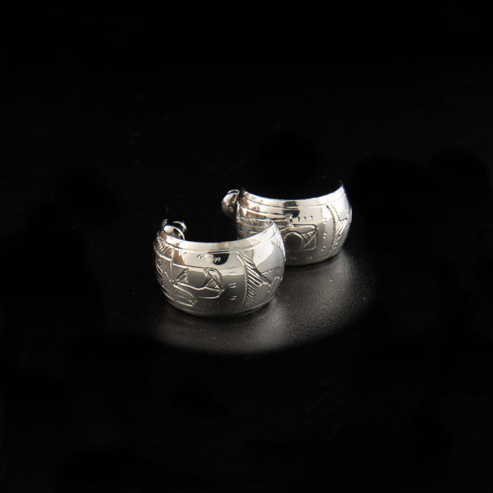Sterling Silver Raven Hoop Earrings