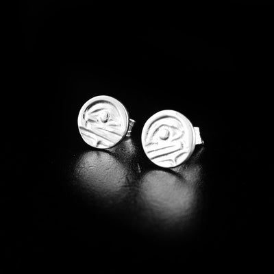 Mini orca cast studs handcrafted by Kwakwaka'wakw artist Carrie Matilpi. Made of sterling silver. Each earring measures approximately 0.25" in diameter.