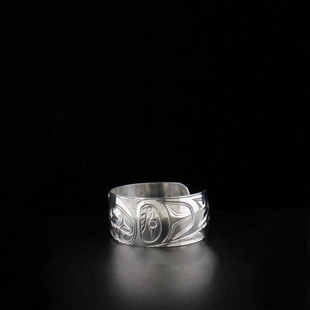 Sterling silver eagle bracelet hand-carved by artist Paddy Seaweed.