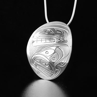 Sterling Silver Oval Orca Pendant