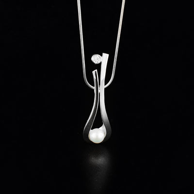 Sterling Silver Pearl Scoop Necklace
