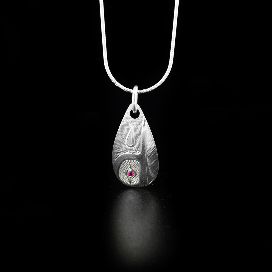 Sterling Silver Pink Garnet Teardrop Hummingbird Pendant
