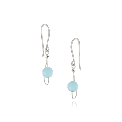 Delicate earrings handcrafted by artist Pamela Lauz. Made of sterling silver wire and aquamarine. Each earring measures 1.18" x 0.38" including hook.