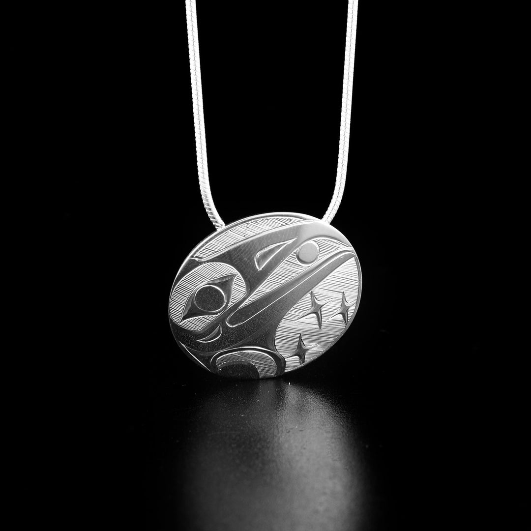 Sterling Silver Round 1" Raven Pendant
