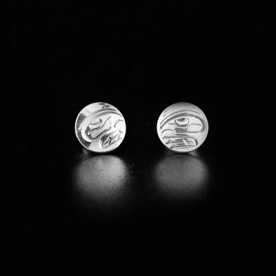 Sterling Silver Round Orca Stud Earrings