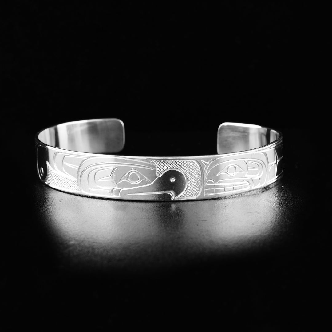 Sterling Silver 3/8" Orca Thunderbird bracelet