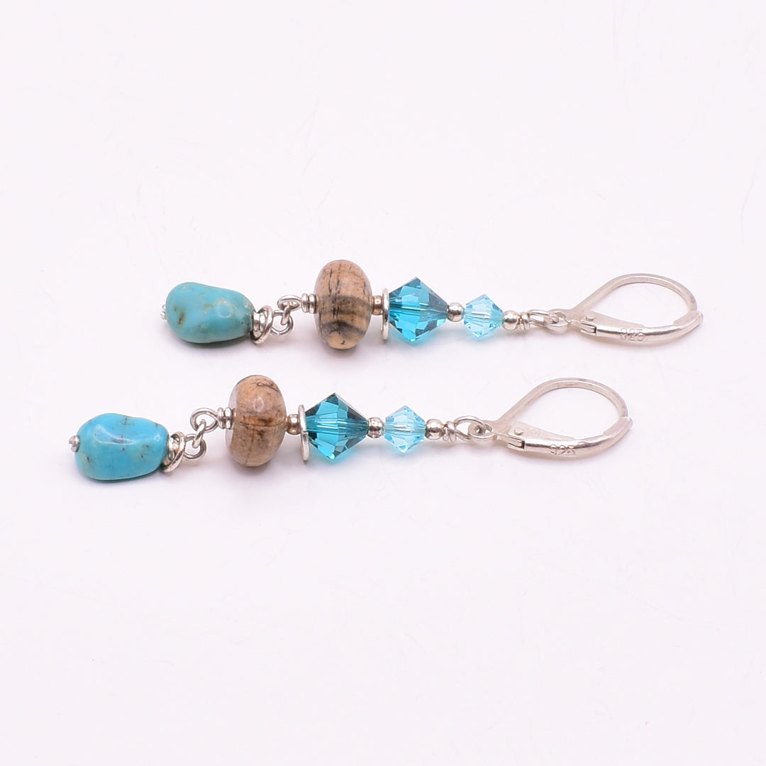 Swarovski Crystal with Turquoise Dangle Earrings hand crafted by artist Karley Smith.