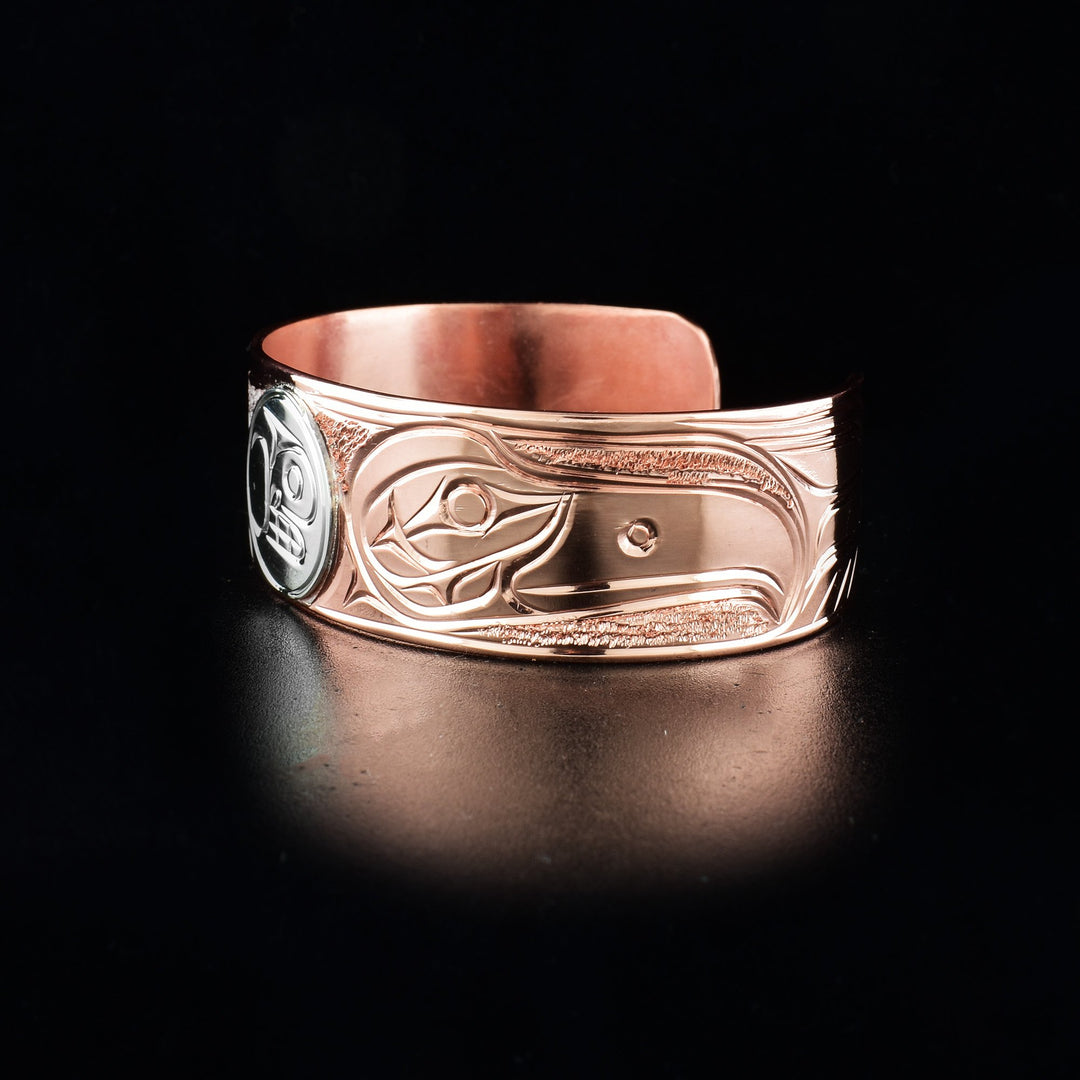 Sterling silver and copper hummingbird, moon and eagle bracelet