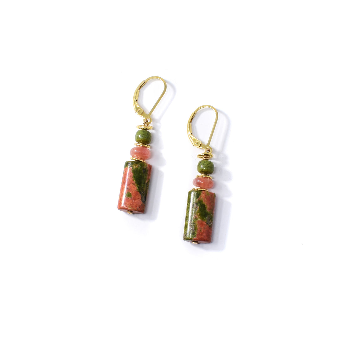 Unakite and Rhodonite Earrings