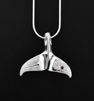 Silver Whale Tail with Garnet