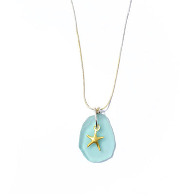 Gold Vermeil Sea Star Necklace With Sea Glass - Artina's Jewellery