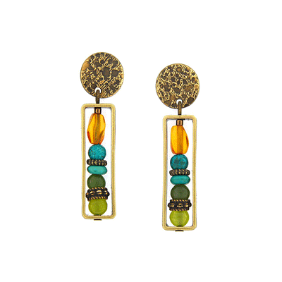 Brass, Amber, Turquoise Earrings