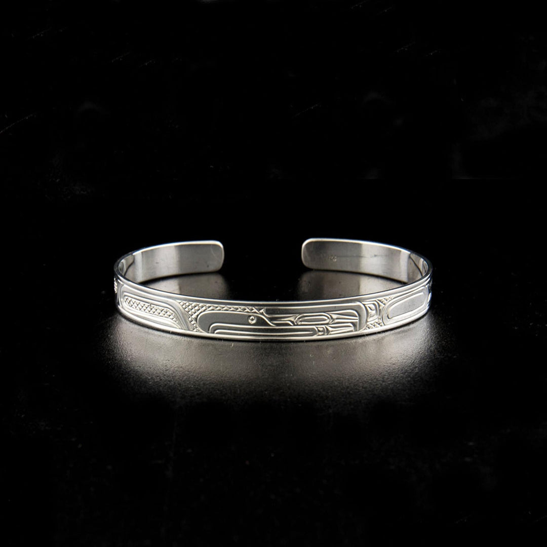 Northwest Coast First Nations, Hand Carved Sterling Silver 1/4" Eagle Bracelet, Indigenous Native Jewellery, Kwakwaka'wakw
