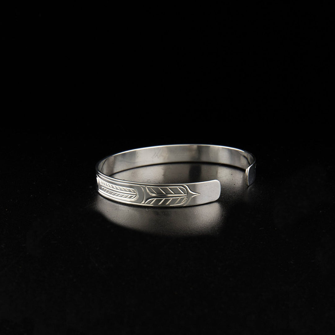 Northwest Coast First Nations, Hand Carved Sterling Silver 1/4" Eagle Bracelet, Indigenous Native Jewellery, Kwakwaka'wakw