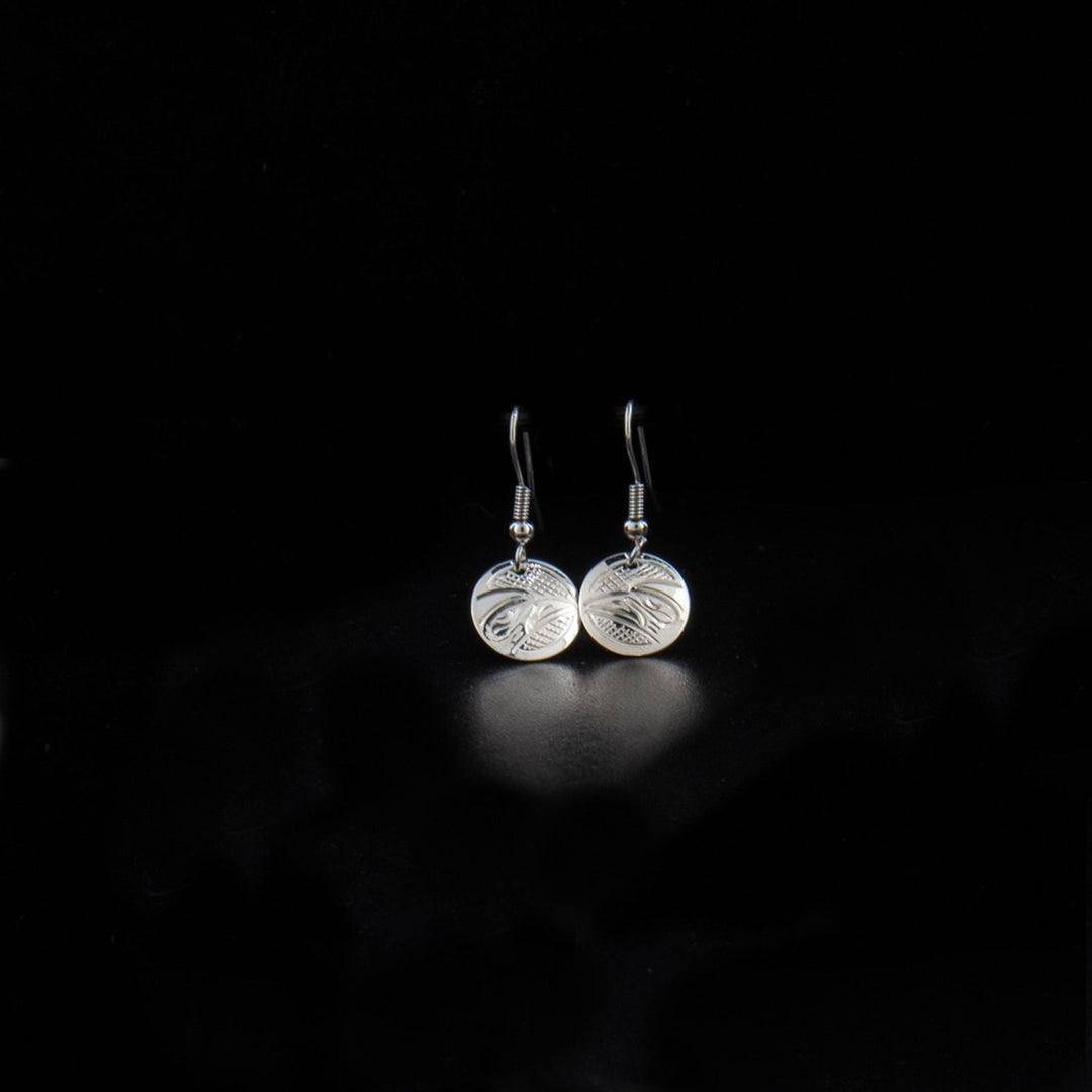 Canadian First Nations, Hand Carved Sterling Silver Small Raven Earrings, Indigenous Native Jewellery, Kwakwaka'wakw