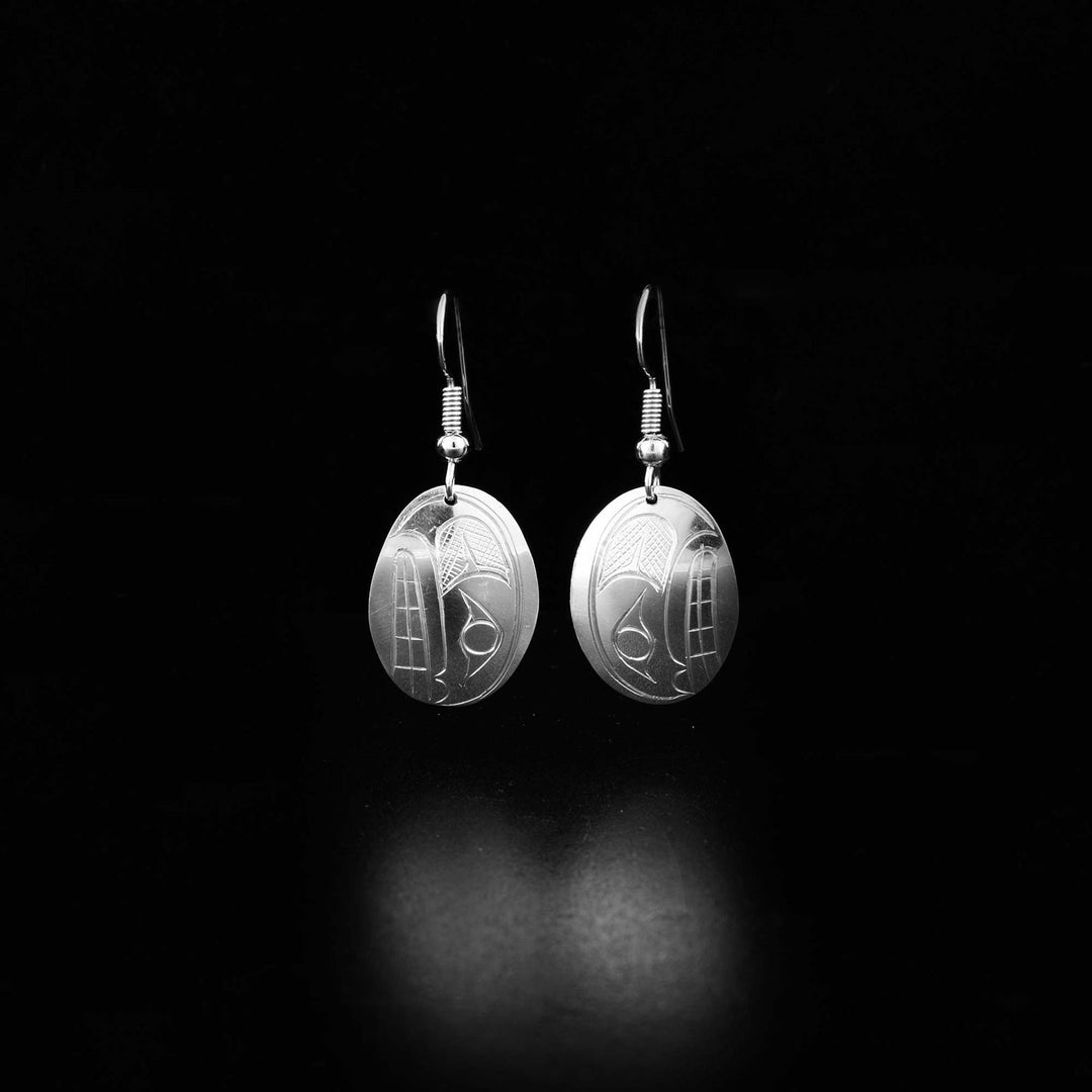 Canadian Indigenous, Sterling Silver Small Oval Orca Earrings, Indigenous Native Jewellery