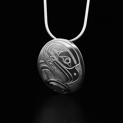 Canadian Indigenous, Hand Carved Sterling Silver Oval Eagle Pendant, First Nations Native Jewellery