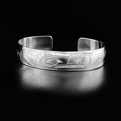 Northwest Coast First Nations, Hand Carved Sterling Silver 1/2" Eagle Bracelet, Indigenous Jewellery, Coast Salish