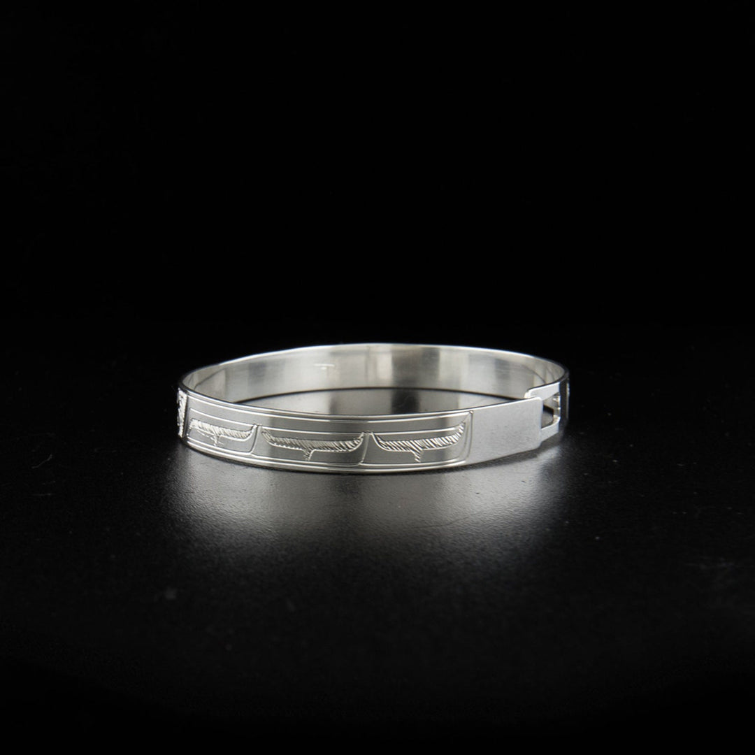 Northwest Coast First Nations, Hand Carved Sterling Silver 5/16" Double Hummingbird Clasp Bracelet, Indigenous Jewellery, Coast Salish