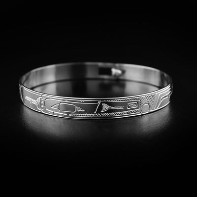 Northwest Coast First Nations, Hand Carved Sterling Silver 5/16" Raven Clasp Bracelet, Indigenous Jewellery, Coast Salish