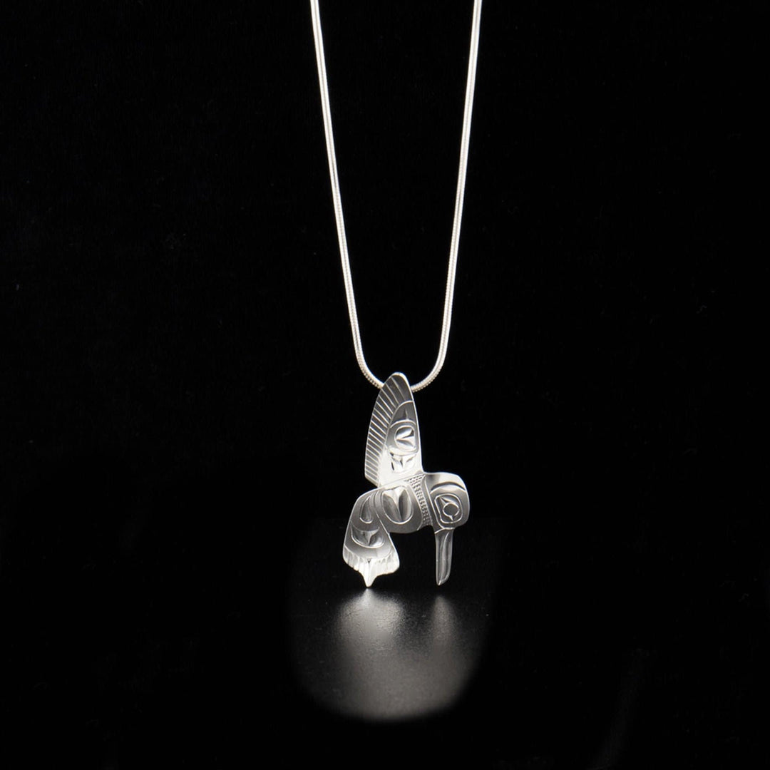 Canadian First Nations, Hand Carved Sterling Silver Medium Hummingbird Pendant, Indigenous Native Jewellery, Kwakwaka'wakw