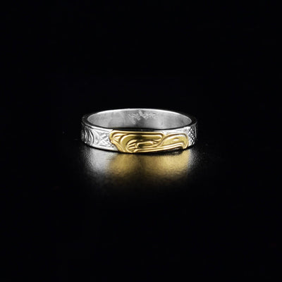 Northwest Coast Indigenous, Hand Carved 14K Gold and Sterling Silver 1/8" Eagle Ring, First Nations Jewellery, Kwakwaka'wakw