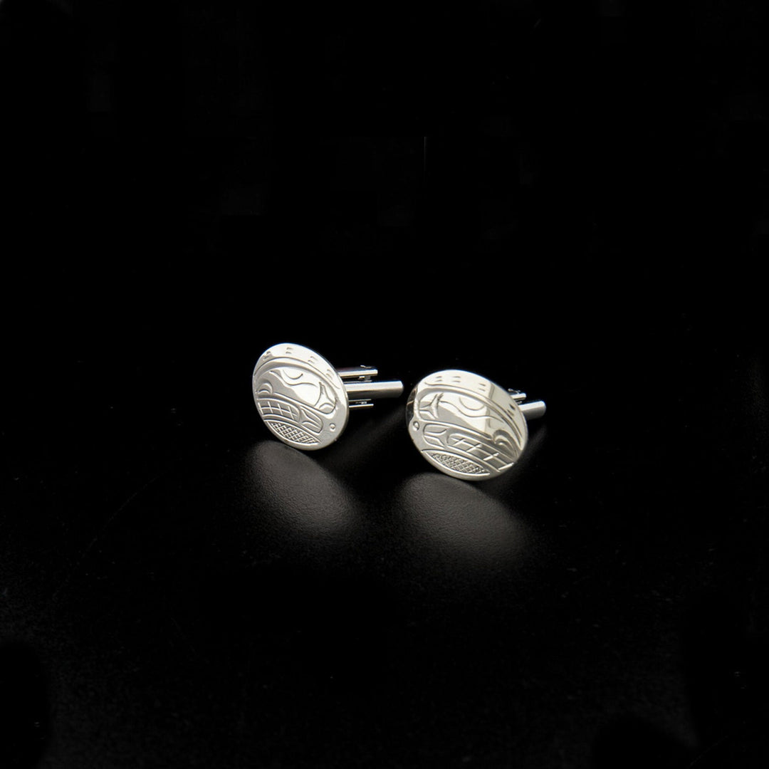 Canadian Indigenous, Hand Carved Sterling Silver Orca Cuff Links, First Nations Native Jewellery, Kwakwaka'wakw