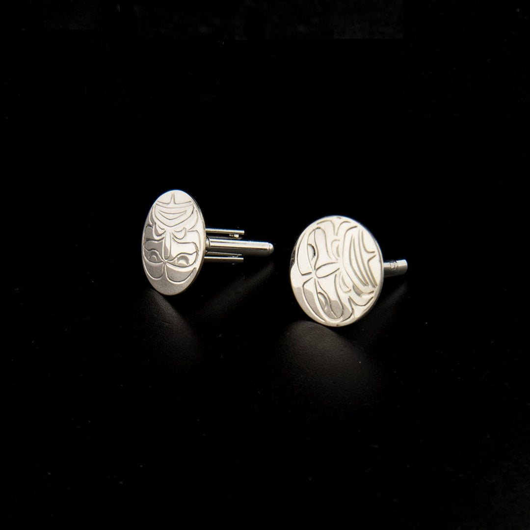 Canadian Indigenous, Hand Carved Sterling Silver Moon Cuff Links, First Nations Native Jewellery, Kwakwaka'wakw
