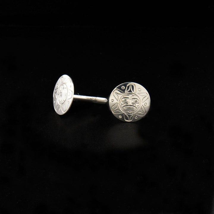 Canadian Indigenous, Hand Carved Sterling Silver Sun Cuff Links, First Nations Native Jewellery, Kwakwaka'wakw