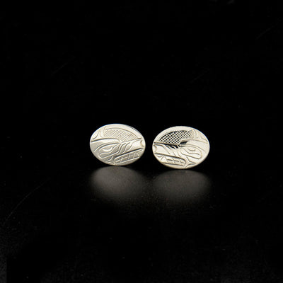 Canadian Indigenous, Hand Carved Sterling Silver Wolf Cuff Links, First Nations Native Jewellery, Kwakwaka'wakw