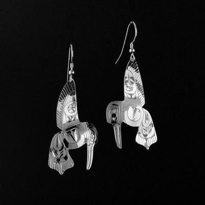 Canadian First Nations, Hand Carved Sterling Silver Hummingbird Earrings, Indigenous Native Jewellery, Kwakwaka'wakw